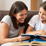 ** A lab technician looking relaxed and happy, spending quality time with their family at home. They are smiling and engaged in an activity like reading a book to a child or playing a game. The setting is a comfortable and inviting home environment.  Keywords: Work-life balance, happy family, lab technician, leisure time.

**