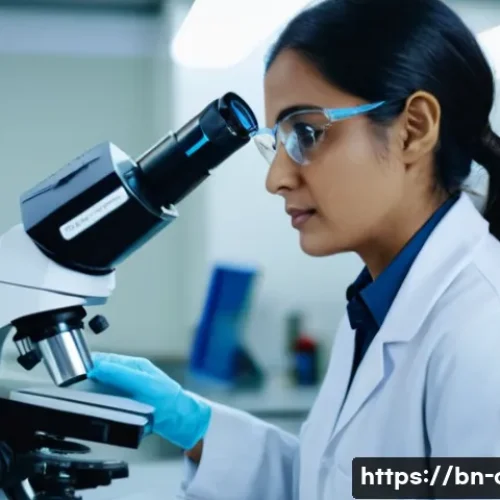 임상병리사 커리어 관련 워크샵 - **Prompt:** A focused female clinical pathologist, mid-30s, of South Asian ethnicity, meticulously e...