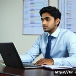 임상병리사 면접 피드백 사례 - A professional interview setting featuring a young Bengali man dressed in formal office attire, sitt...