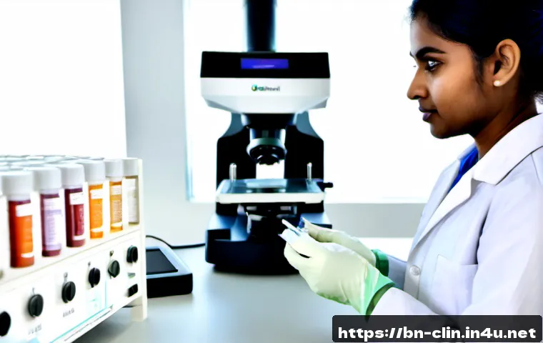 임상병리사와 인공지능 활용 사례 - Photorealistic clinical laboratory scene in Bangladesh, a South Asian medical laboratory technologis...